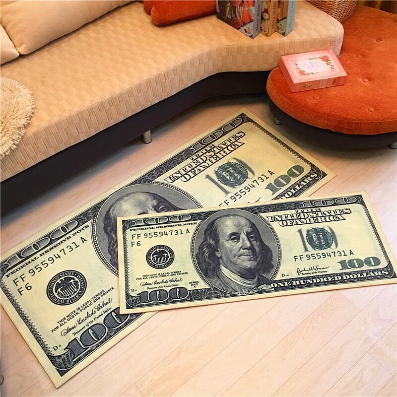 Washington Floor Rug Money Retro Mat US Dollar Multi Size Room Banknote Carpet