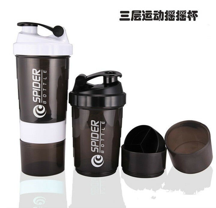 600ml Sport Water Bottle Juice Cup Whey Protein Shaker 3 in 1 Fitness Gym Shaker