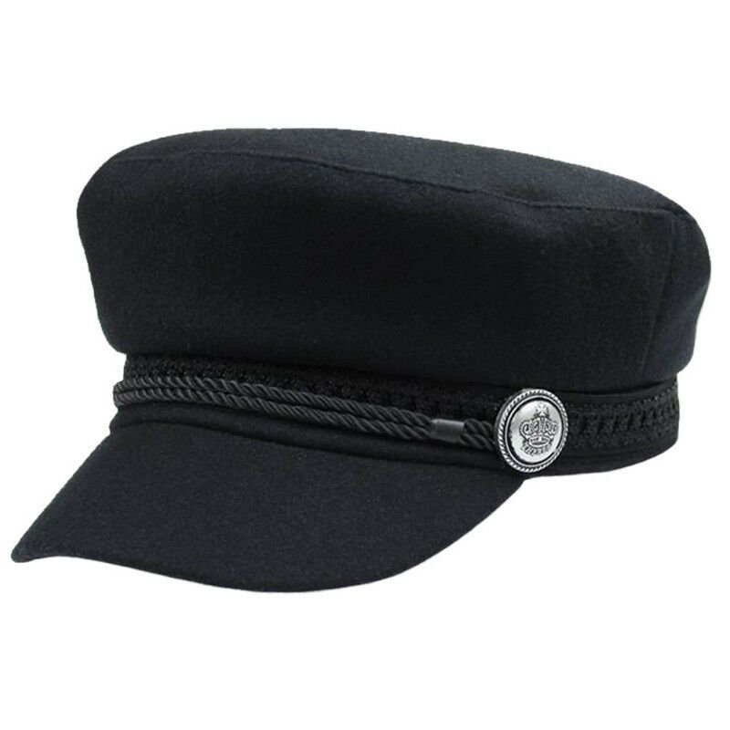 Women Wool Baseball Cap Button Winter Men Hat Octagonal Cap Sun Black Vizor Cap