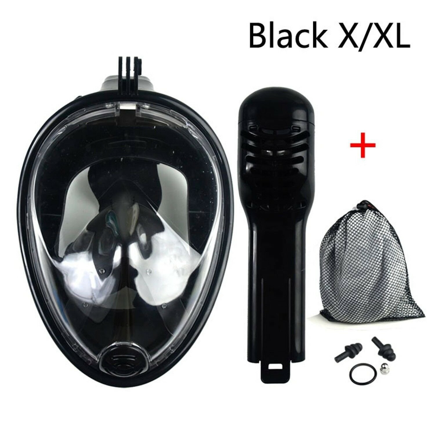 Black X/XL Ful Face Scuba Snorkeling Diving Swimming Mask Easy Breath For GoPro