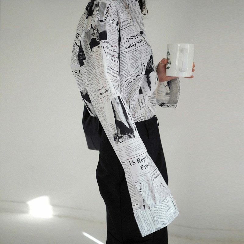 newspaper print shirt full sleeve