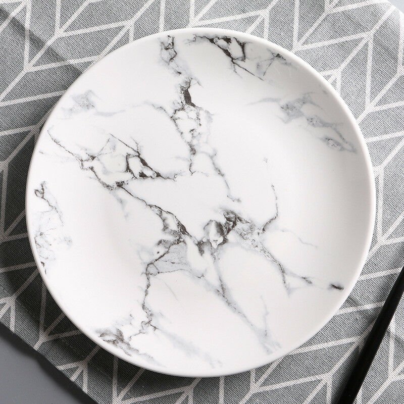 White Ceramic Marble Plate Chinese Tableware Porcelain Dish Food Microwave Plate