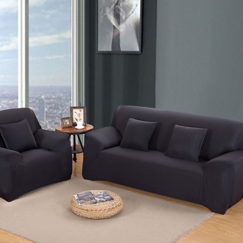 Black Stretch Elastic Fabric Sofa Cover Seater Protector Couch Cover Slipcover