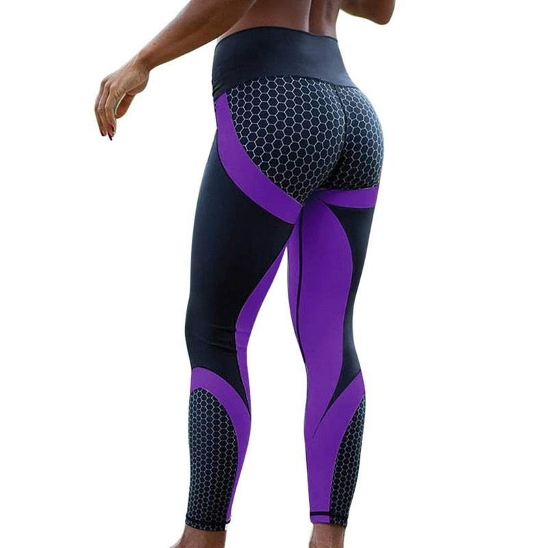 Women Sporting Workout Leggins Hayoha Mesh Pattern Print Leggings Fitness Pants