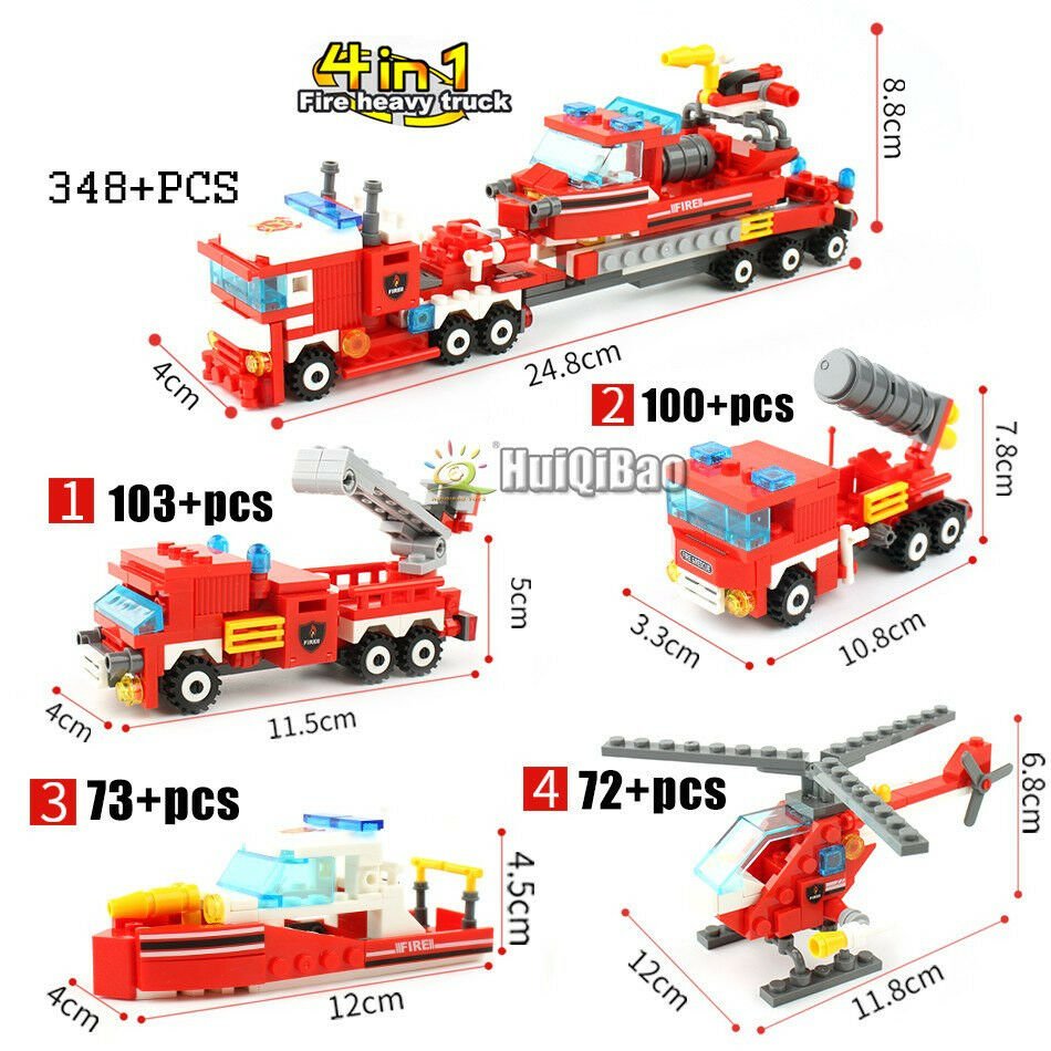 Lego Fireman 348pcs Kids Children New Toy Play Fire Fighting Car Helicopter Boat