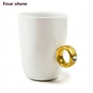 New Gold Glazed Ring Tea Coffee Cup Diamond Wedding Engagement Ring Mug Milk Cup