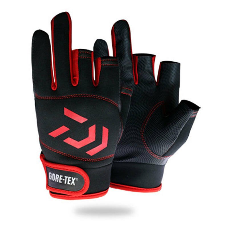 Black DAIWA Fishing Gloves 3 Half Fingers Cut Water Proof Sport Hunting Gloves