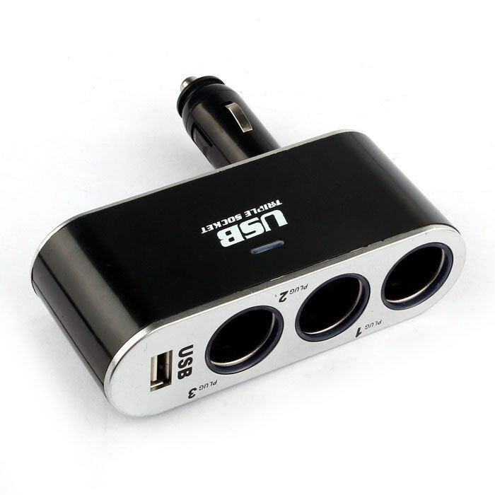 Cigarete 3in1 Sockets USB Power Supply Adapter Car Charger Triple Socket 12V/24V