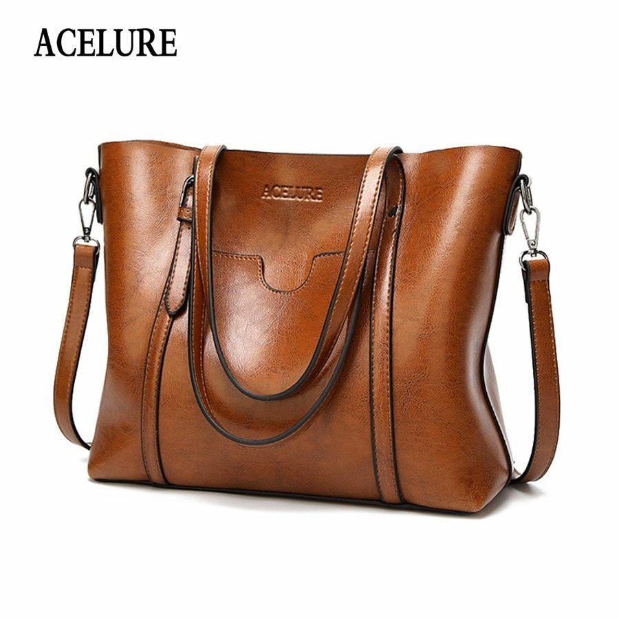New ACELURE Women Shoulder Bag Braun Oil Wax Leather Handbag Tote Bag With Purse