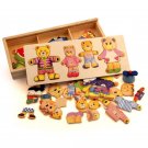 Childrens Kids Early Education Wooden Puzzle Toy Little Bear Change Clothes Game