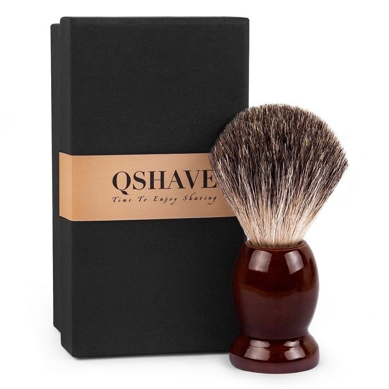 Qshave Man Pure Badger Hair Shaving Brush Real Wood 100% Beard Mustache Brush