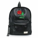 Rose Flower PU Leather Backpack Black Women Girls Vintage Black Teen School Bag