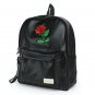 Rose Flower PU Leather Backpack Black Women Girls Vintage Black Teen School Bag