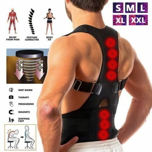 Men Posture Magnetic Therapy Adult Back Corset Shoulder Lumbar Corrector Bandage