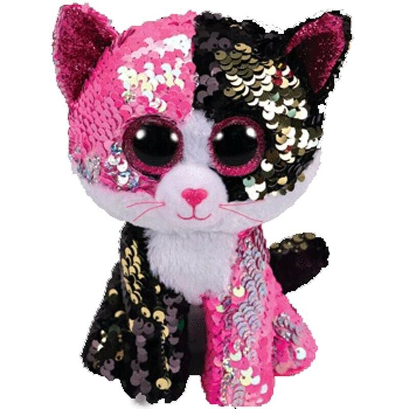 Ty Boos Black Pink Cat Sequin Colorful Stuffed Animal Plush Children Toy 6" 15cm