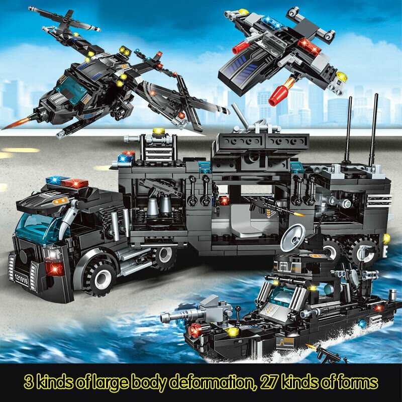 715pcs City Police Station Car Building Blocks SWAT Team Diy Truck House Blocks