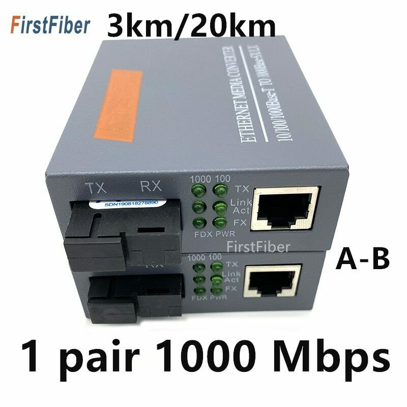 1 pair 1000Mbps 3KM or 20KM Media converter Fibra Optica Transceiver FTTH Optic
