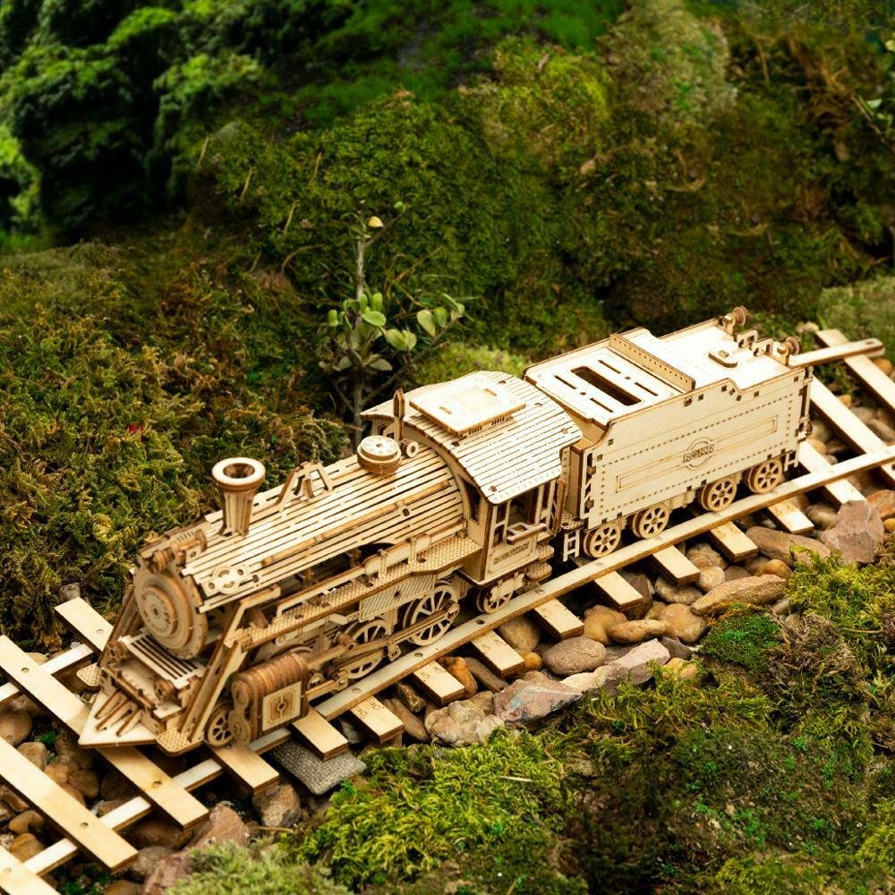 Robotime 3D Wooden Puzzle DIY Train Mechanical Model Wooden Building Blocks Toys