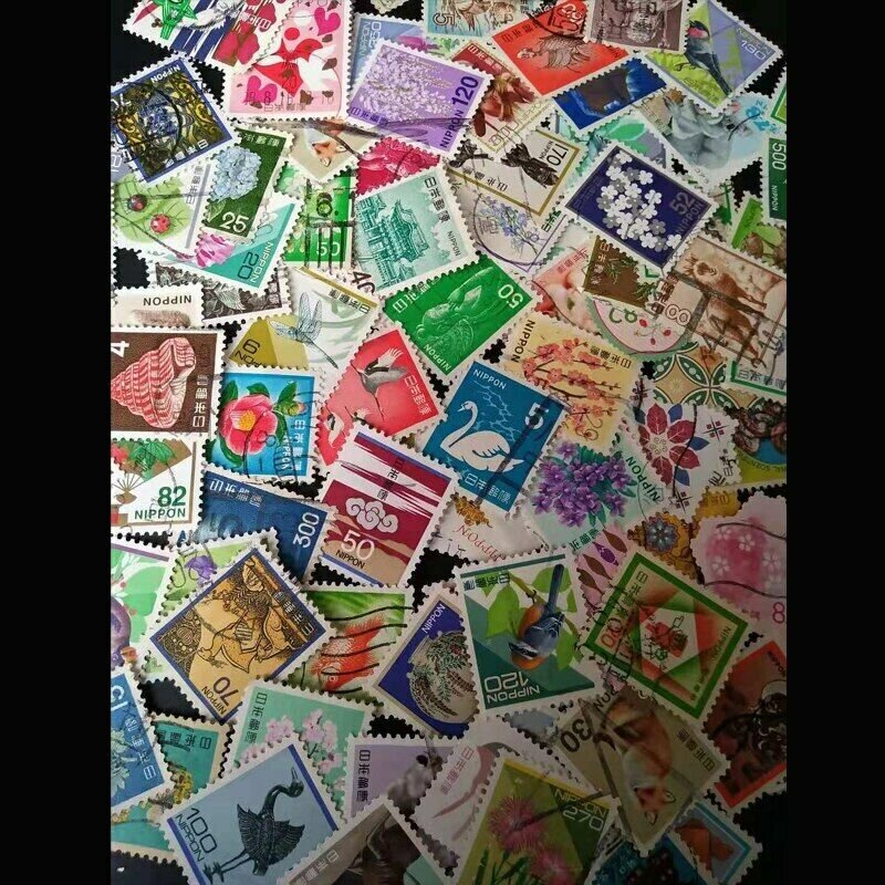 50 PCS Collection Japanese Used Postage Stamps Regular With Post Mark Off Paper