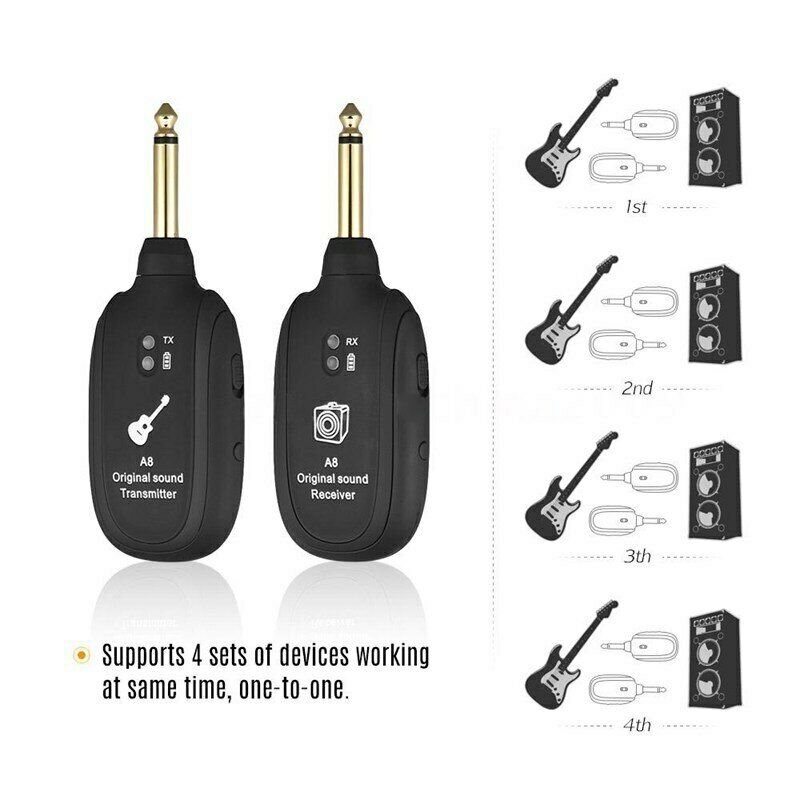 UHF 730MHz Guitar Wireless Transmitter Receiver Built-in Rechargeable Wireless