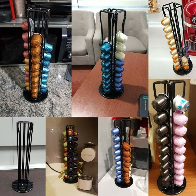 40Coffee Capsules Storage Pod Holder Dispenser Kitchen Tower Stand Capsule Press