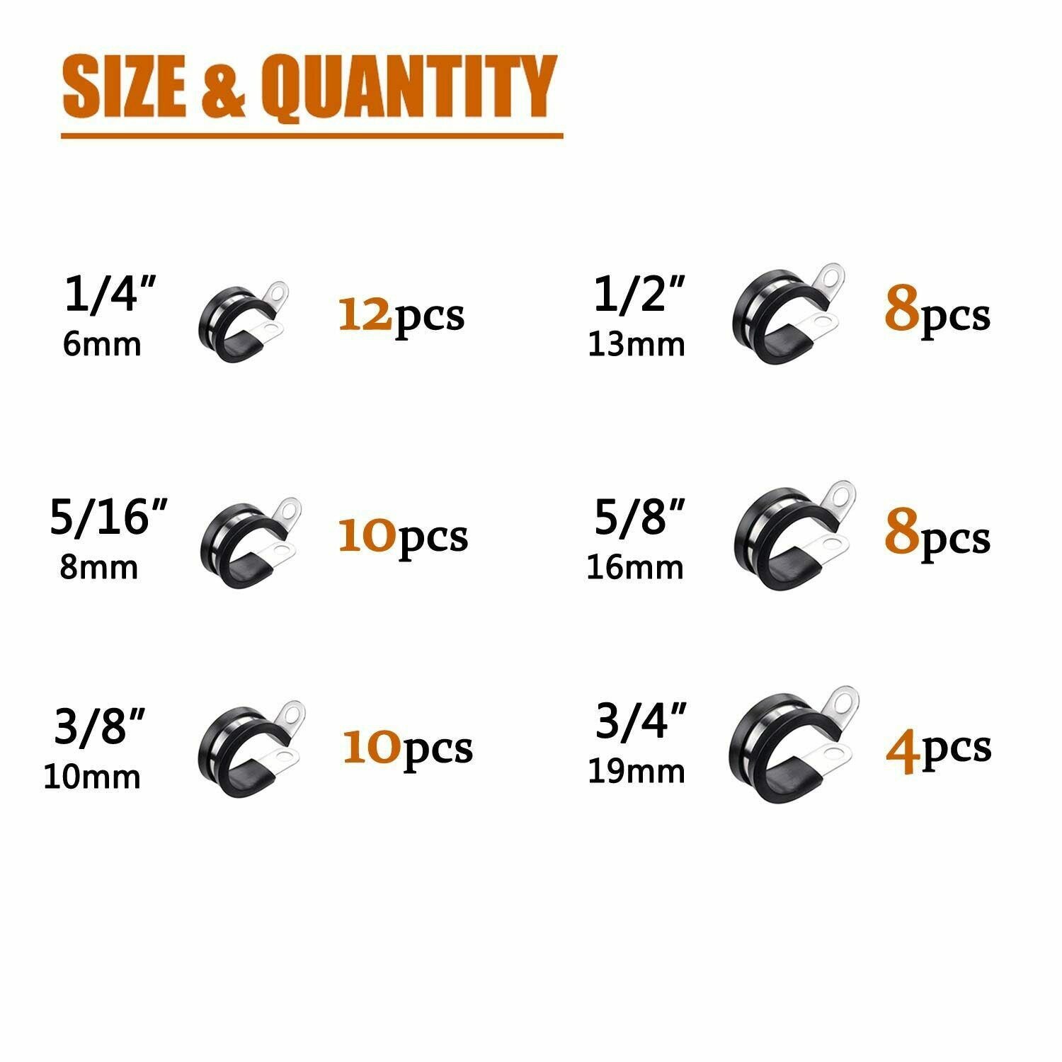 52 Pcs 1/4" to 3/4" Cable Clamp Stainless Steel Metal Clamp Rubber Cushion Clamp