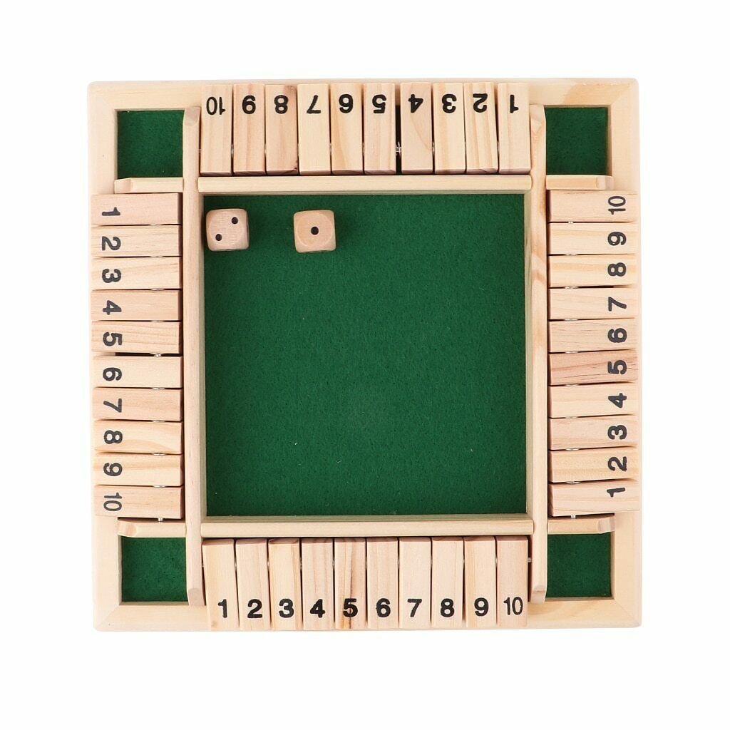 Board Game Shut The Box Dice 4 Sided 10 Number Wooden Flaps Dices Pub Bar Game