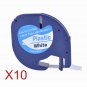 New 10 12x4mm Plastic Label Tapes Compatible Dymo LetraTag 91201 Black on White