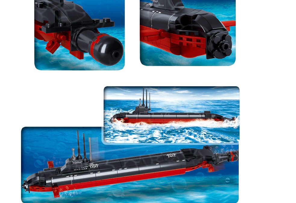 Army Warship Nuclear Submarine Military Underwater Building Blocks Kids Boat Toy