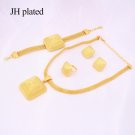 African Bridal Wedding Yellow Dubai Gold Square Earrings Ring Bracelet Jewellery