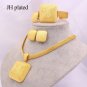 African Bridal Wedding Yellow Dubai Gold Square Earrings Ring Bracelet Jewellery