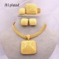 African Bridal Wedding Yellow Dubai Gold Square Earrings Ring Bracelet Jewellery