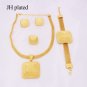 African Bridal Wedding Yellow Dubai Gold Square Earrings Ring Bracelet Jewellery