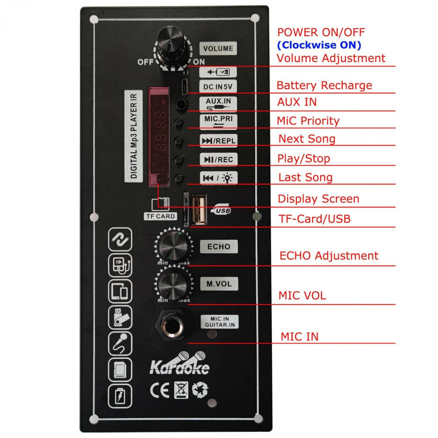 Board Square Dance Speaker 3.7 V Amplifier Support Bluetooth AUX TF-Card U-Disk