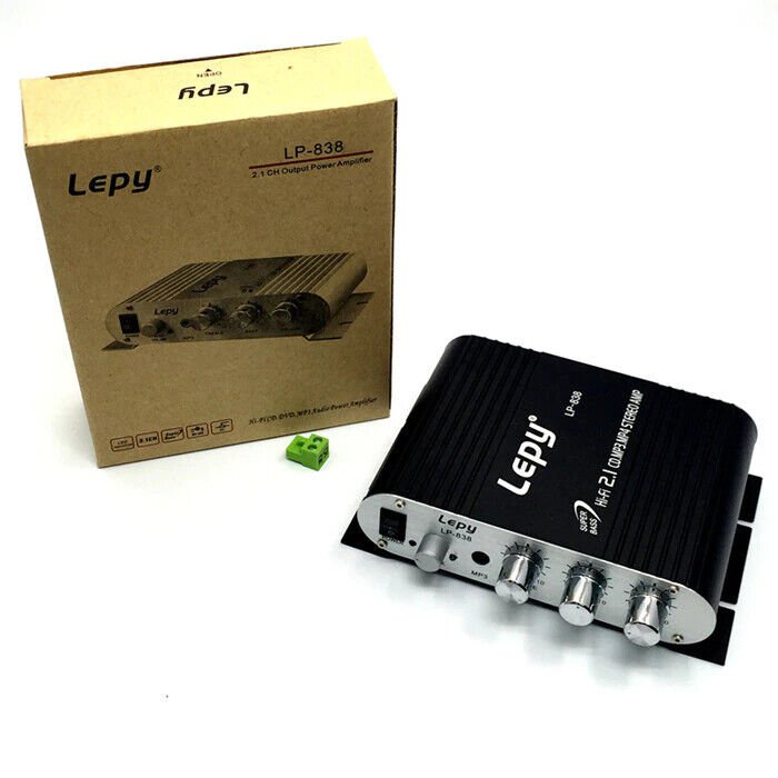 MINI Digital Hi-Fi Car Power Amplifier 2.1CH Digital Subwoofer +Audio Cable Lepy