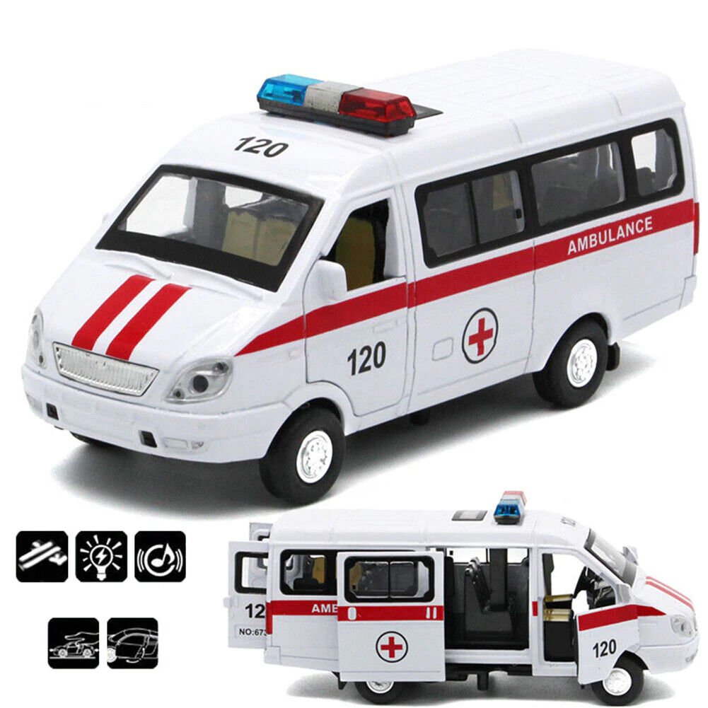 Metal Model Ambulance Waggon Car Kids Toy Truck Pull Back Model with LED Sound