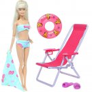 4pcs Barbie Doll Accessories Blue Swimwear Bikini Beach Chair Lifebuoy Slippers