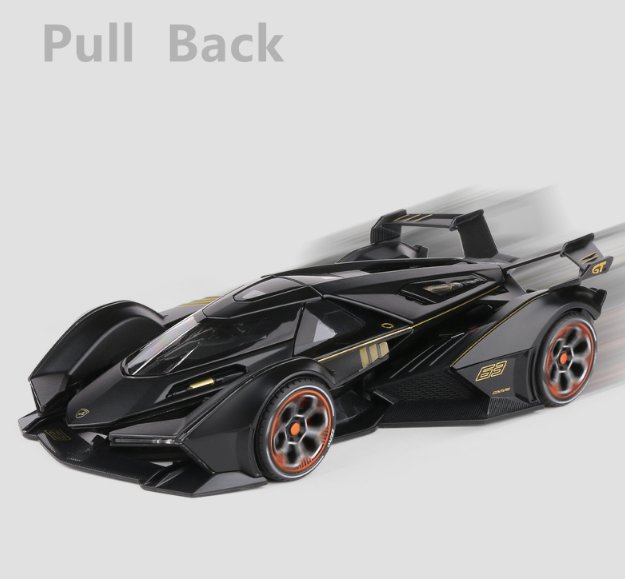 Black Sport Car V12 Vision VGT Gran Turismo Metal Sound & Light Kids Vehicle Toy