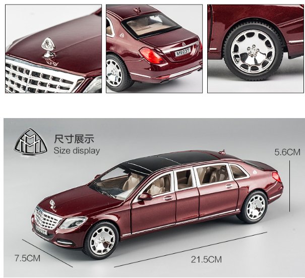 Dark Red Maybach S600 Metal Luxury Car Model 1:24 Vehicle 6Doors Opened Kids Toy