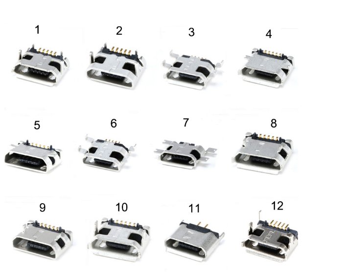 12 Models 60pcs 5Pin SMT SMD Socket Connector Micro USB Type B Female Placement
