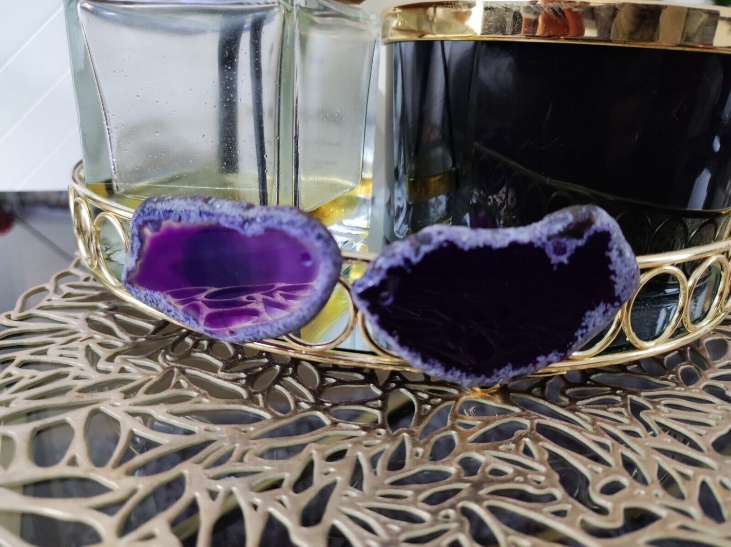 2Pcs Purple Agata Stone Magnets Agate Slice Fridge Gemstone Refrigerator Crystal