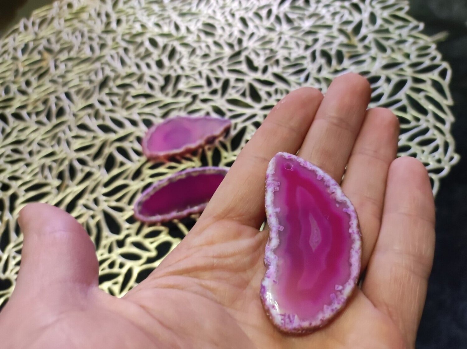 3PCS Agate Stone Slice Refrigerator Pink Magnet Crystal Decor Colorfull Gemstone