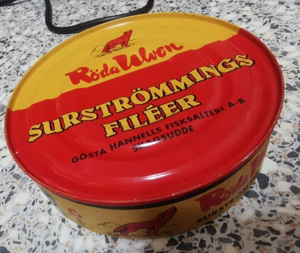 Traditional Sweden Fermented Herring Red Wolf Surstromming Stink Prank Fish Can