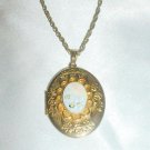 Vintage Golden Locket Necklace Floral Pendant