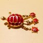 Vintage Red and Gold Tone Turtle Brooch