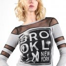 rue21 - GREY AND BLACK SHEER "BROOKLYN NEW YORK" GRAPHIC TOP