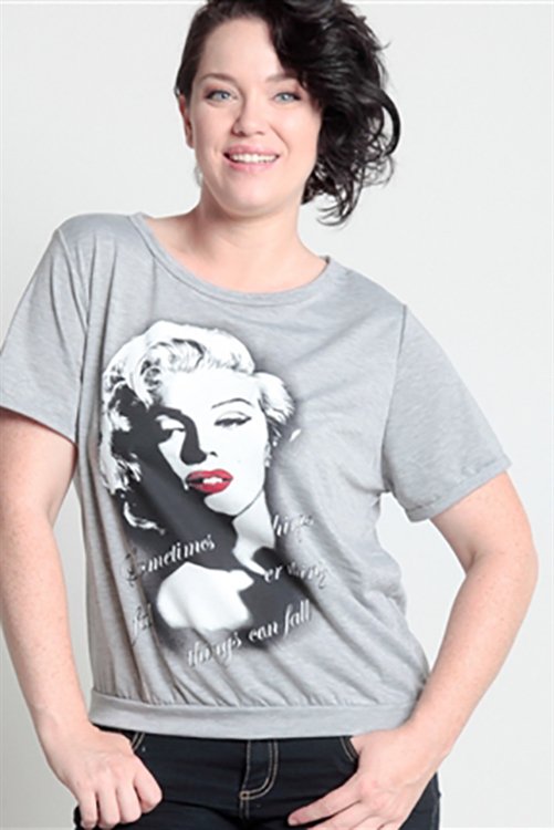 MARILYN MONROE PRINT GREY PLUS SIZE TOP