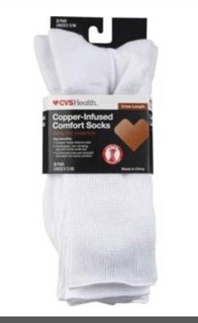 Copper-Treated Comfort Crew Socks 3 Pair - White or Black