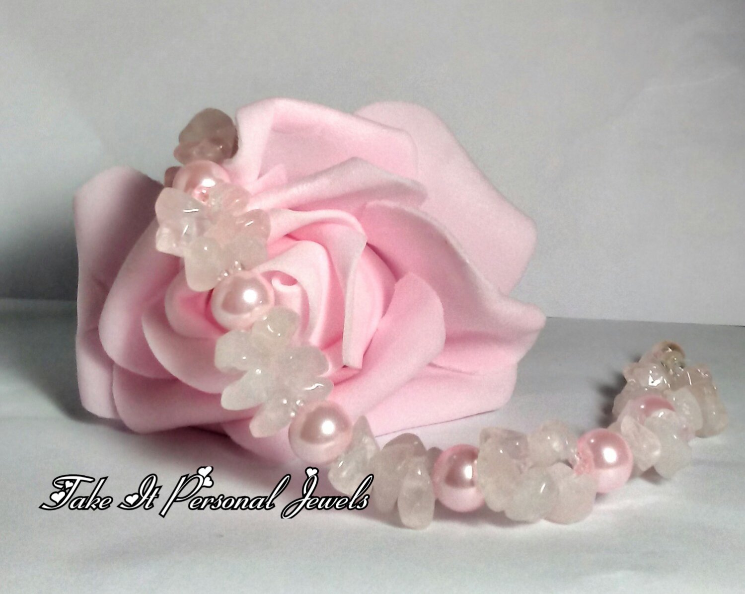 Rose Quartz Gemstone & Pearl Bracelet
