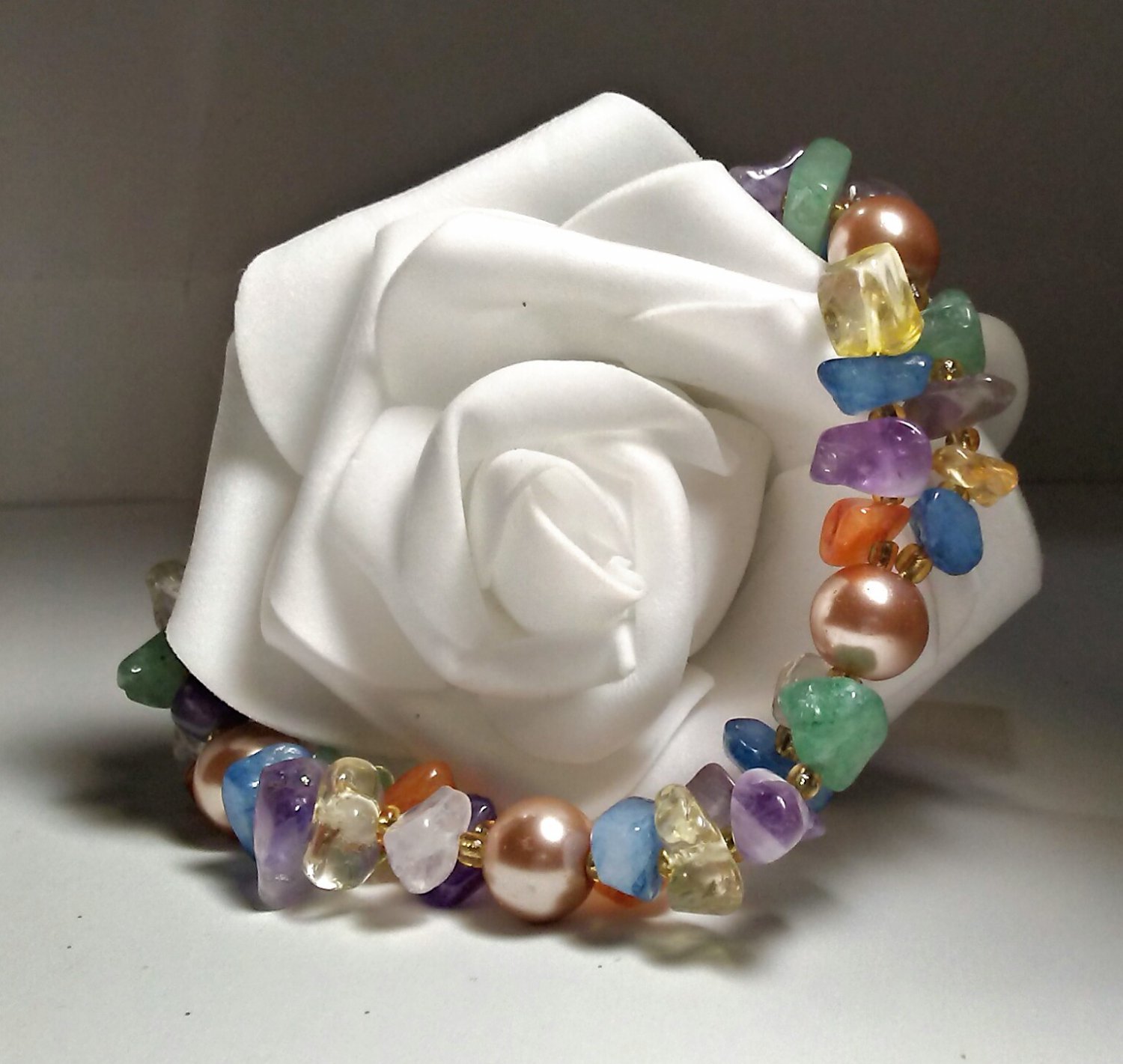 Gemstone Cluster & Pearl Bracelet- Handmade Fashion